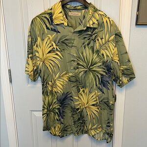 Tommy Bahama Olive and Yellow Leaf Print Shirt